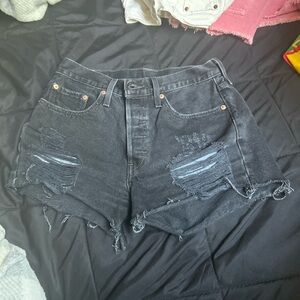 Levi's Black Distressed Jean Shorts